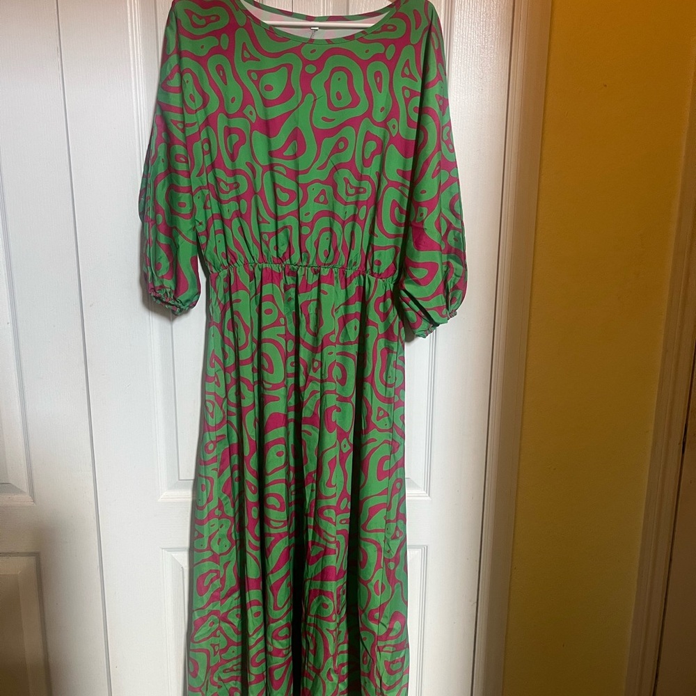 Green and Pink Patterned Dress